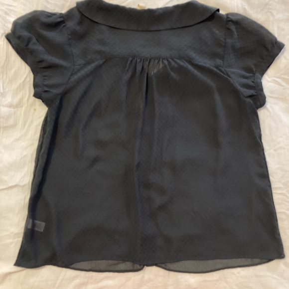 Retro Frenchie navy crepe blouse with cute Peter Pan collar size medium - Picture 3 of 8